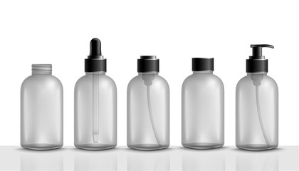 Empty cosmetic bottle set - plastic container packaging for shampoo, shower gel, liquid soap, face cream, serum