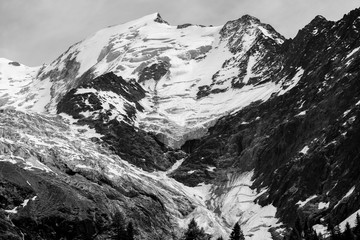 French Alps featured in black and white