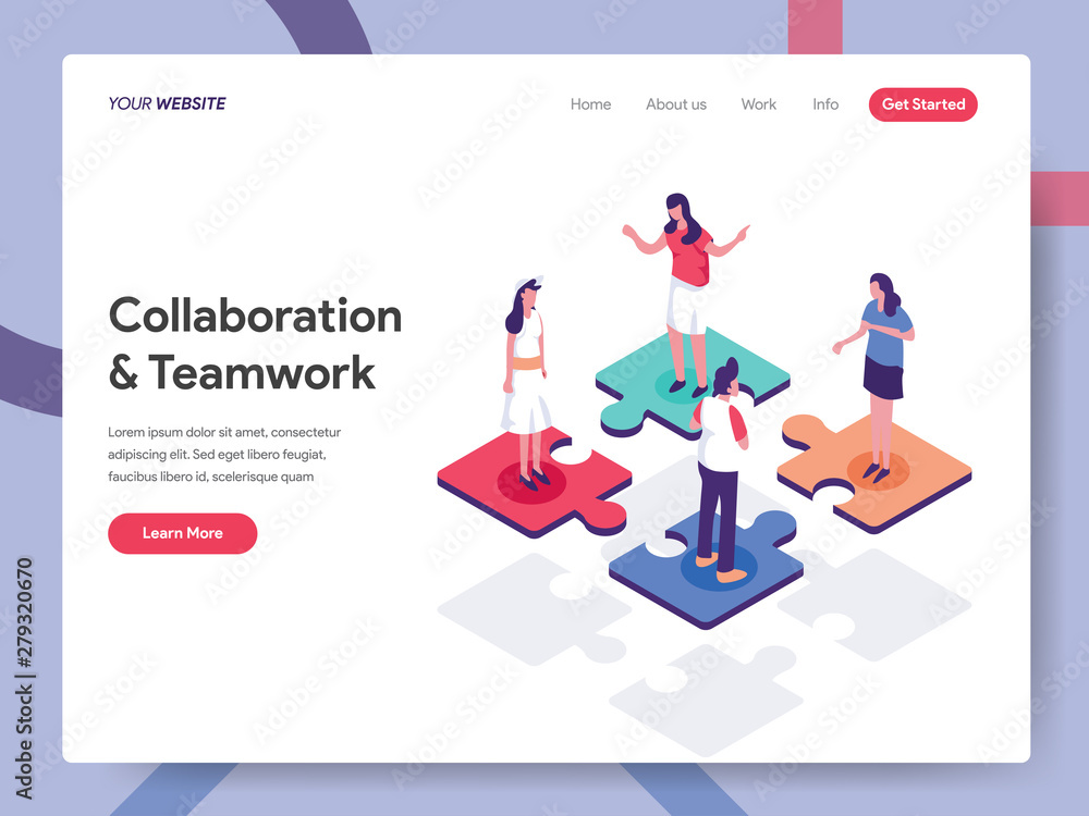 Poster landing page template of collaborative environment illustration concept. isometric design concept of