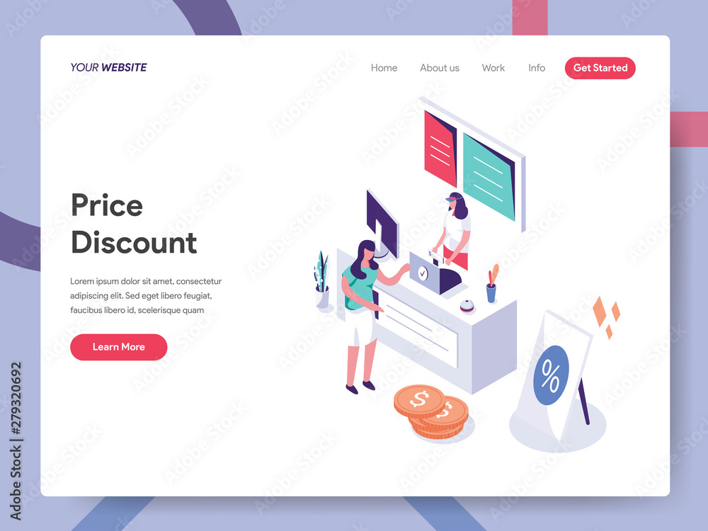 Poster landing page template of price discount illustration concept. isometric design concept of web page d