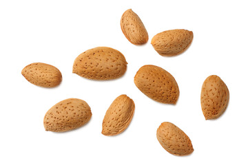 almonds isolated on white background top view