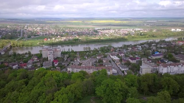 Aerial view of town of Halych, old Ukrainian capital in Ivano-Frankivsk region, Ukraine.
