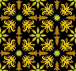Obraz premium Seamless pattern of dayak batik. borneo motif style. luxury yellow color. vector design inspiration
