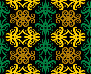 Seamless pattern of dayak batik. borneo motif style. luxury yellow color. vector design inspiration