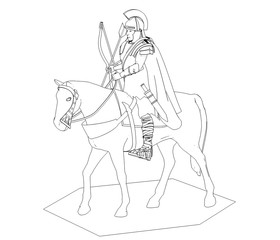 rider, contour visualization, 3D illustration, sketch, outline