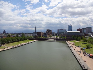 Landscape with city and canal in Toyama city, Japan