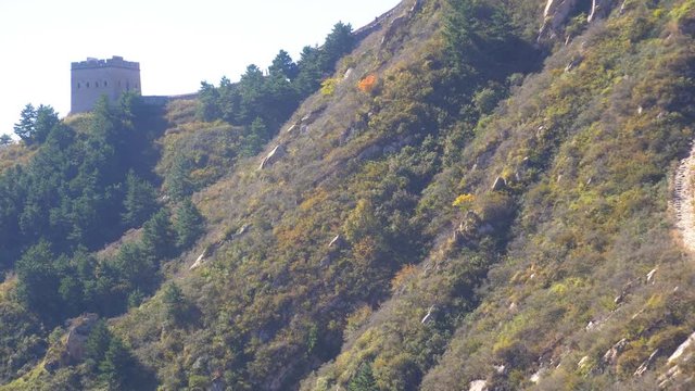 The winding Great Wall is built against the mountains.Ming dynasty monuments.