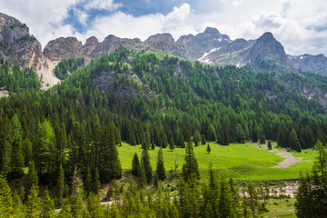 Landscape of Val Contrin in June . Dolomites. Italy.