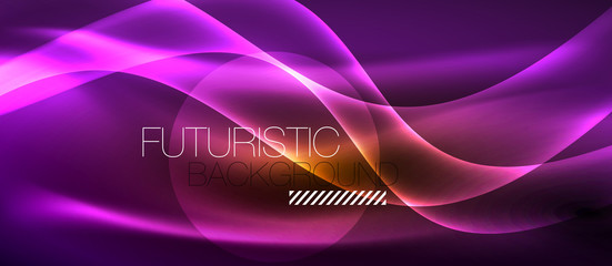 Neon shiny light glowing wave lines