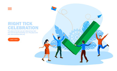 Fototapeta na wymiar team celebrating around right tick concept vector illustration