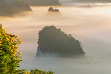 Mountain views and beautiful Mist of Phu Langka National Park, Thailand