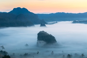 Mountain views and beautiful Mist of Phu Langka National Park, Thailand