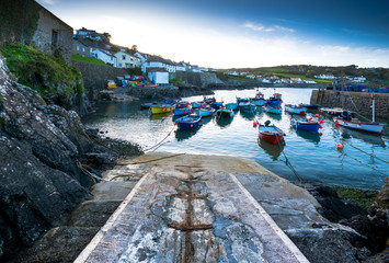 Coverack harbour with fishing boats