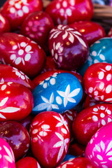 Fototapeta na wymiar red and blue handmade Easter eggs