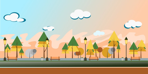 Autamn Nature Park in city vector illustration.