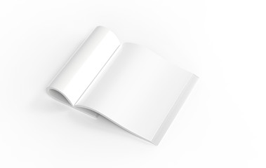 Magazine with rolled white paper pages isolated on white background. blank book, catalogue or brochure with folded sheets mock up. 3d illustration
