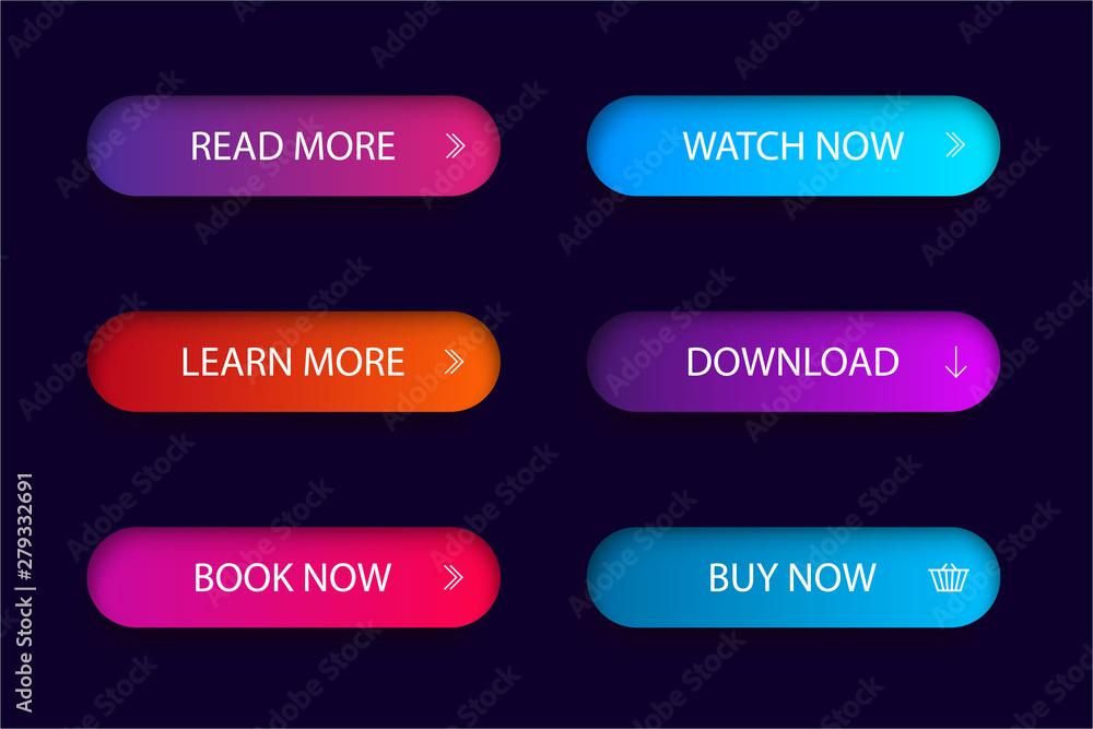 Poster set of trendy action button for web,mobile app.template navigation button menu.gradient icon submit 