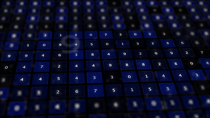 Display of binary code data with rows of numbers symbols.