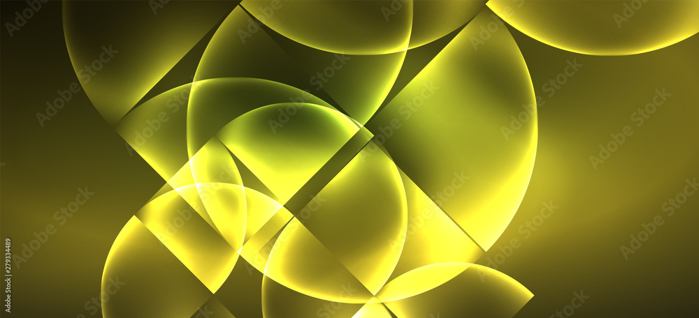 Fototapete techno glowing glass geometric shapes vector background, futuristic dark template with neon light ef