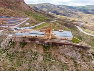 Aerial view of Ishak Pasha Palace. It is a semi-ruined palace and administrative complex located in...