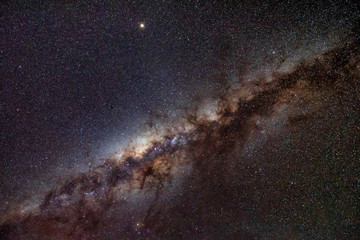 Milky Way Galaxy in clear night sky.The Milky Way is is a barred spiral galaxy with large group of stars that contain solar system.