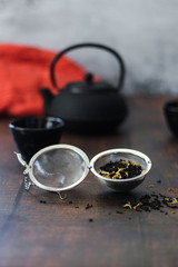 Tea herbs on infuser