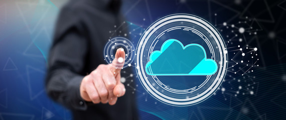 Man touching a cloud networking concept