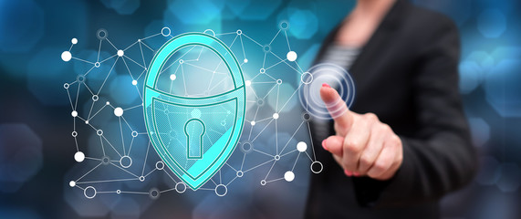 Woman touching a network safety concept
