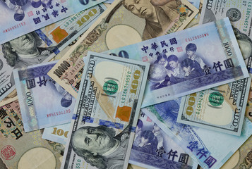 Many kind of banknotes, close up