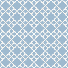 Blue vector geometric seamless pattern with small diamond shapes, floral figures
