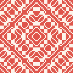 Vector geometric traditional folk ornament. Red and white seamless pattern