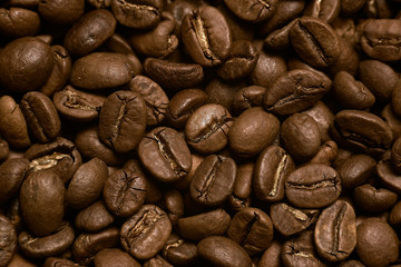 Roasted coffee beans background. Coffee beans closeup.