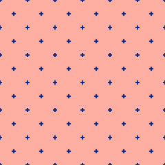Vector minimalist geometric seamless pattern with small crosses. Blue and pink