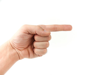 the index finger is indicating direction on white background with free space