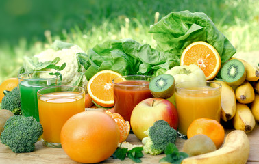 Healthy refreshing drink - beverage in hot summer day, and ingredients of drinks, organic fruit and vegetable