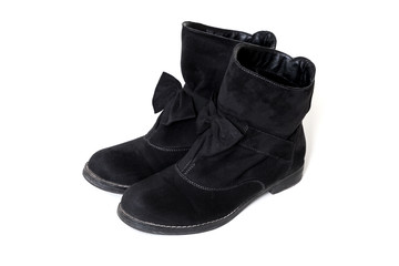 Two female suede shoes on white background