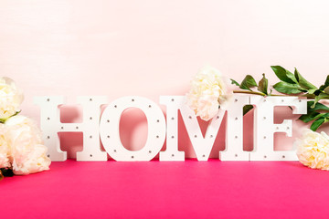 Word HOME from the wooden decorative letters