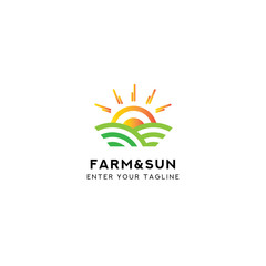 Logo Template Farm + Sun, Concept Logo Shape of Farm And Sun.