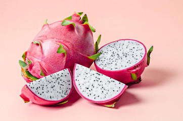 Fresh dragon fruit on pink.