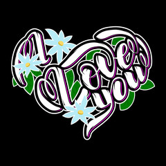 Lettering illustration with flowers and leaves