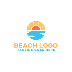 Colorful Beach logo holiday summer beach Vector . Beach Symbol Icon For Vacation, Traveling, Hawaii, paradise, sea, Summer, island