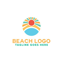 Colorful Beach logo holiday summer beach Vector . Beach Symbol Icon For Vacation, Traveling, Hawaii, paradise, sea, Summer, island