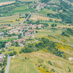 Panorama of Republic of San Marino. San Marino Suburban districts and Italian hills view from...