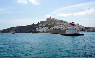 Fototapeta premium Lighthouse at the entrance to the inner bay of Eivissa.Ibiza Island.Spain.
