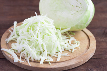 sliced cabbage on the table, cooking, close-up