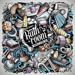 Bathroom hand drawn vector doodles illustration. Bath room poster design.