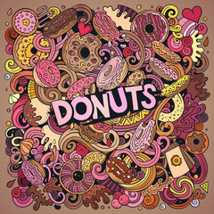 Donuts hand drawn vector doodles illustration. Sweets poster design