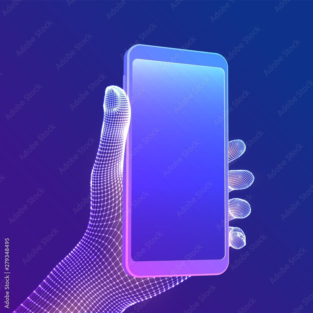 Poster smartphone in hand. closeup mobile phone with blank empty screen in hand. communication app smartpho