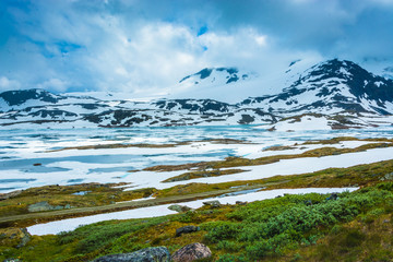 Summer in mountain passes in the mountains of southern Norway