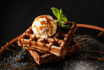 belgian waffles with ice cream - Powered by Adobe